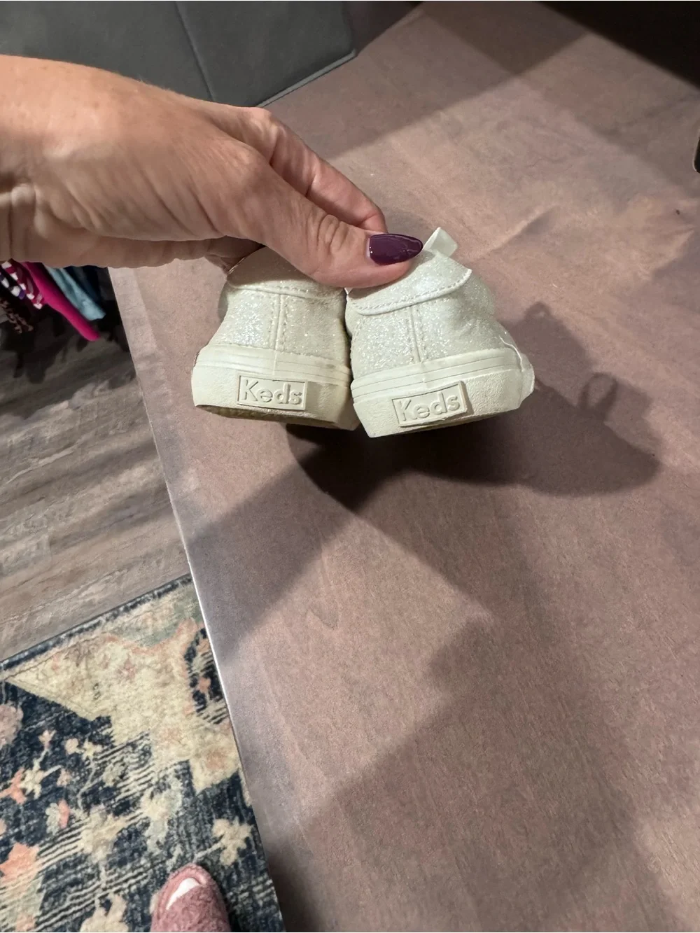 Keds White Glitter Kids Sneakers with Satin Ribbon Laces